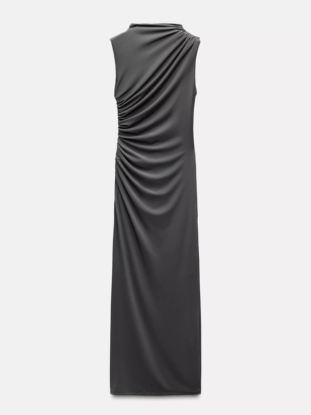 Zara Charcoal Asymmetric Ruched Maxi Dress